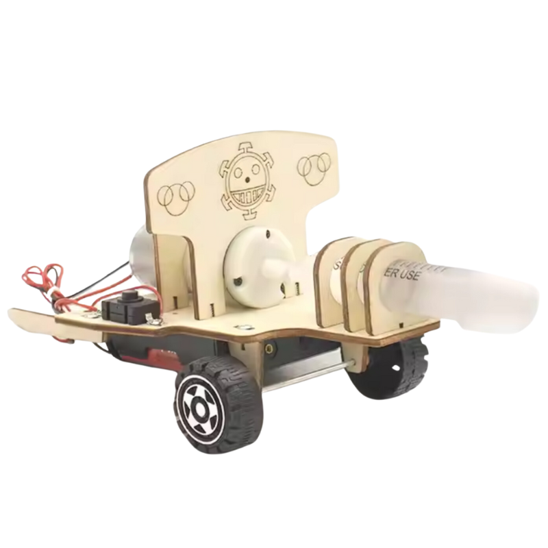 High-powered air cannon STEM project kit with foam projectile and wooden launcher parts